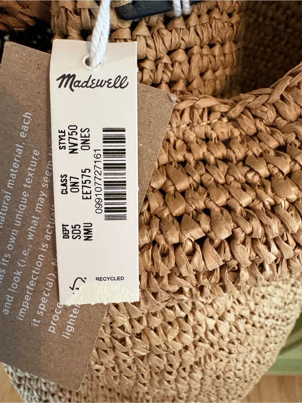 Madewell Woven Straw Tote in Natural Tan, NWT
